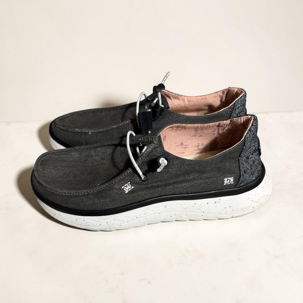 Hey Dude Wendy Peak Chambray Women's 10 Black Slip On Casual Comfort Boat Shoe